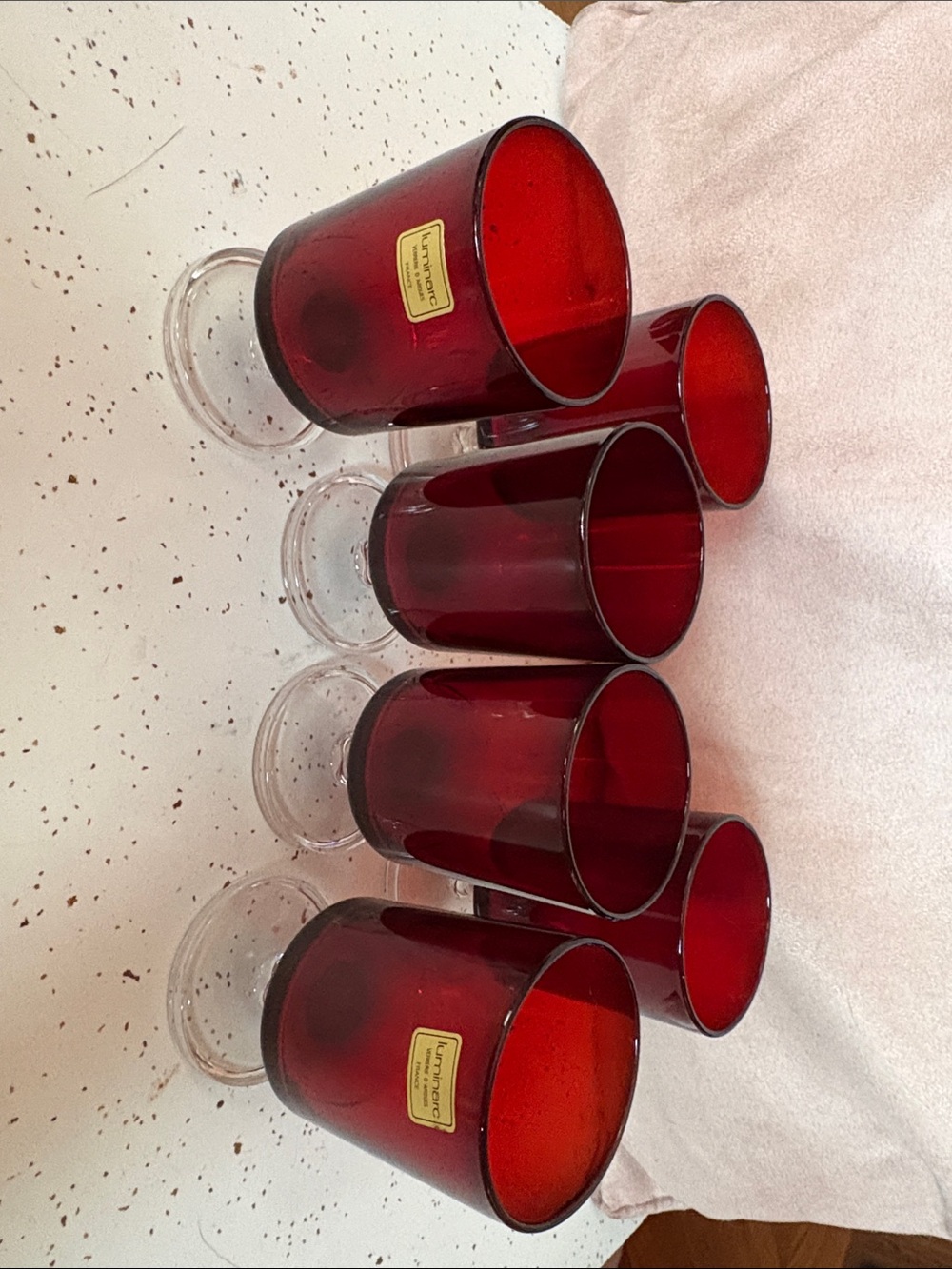 Set of 6 Red Glass Votive Holders/Vintage Luminarc/France